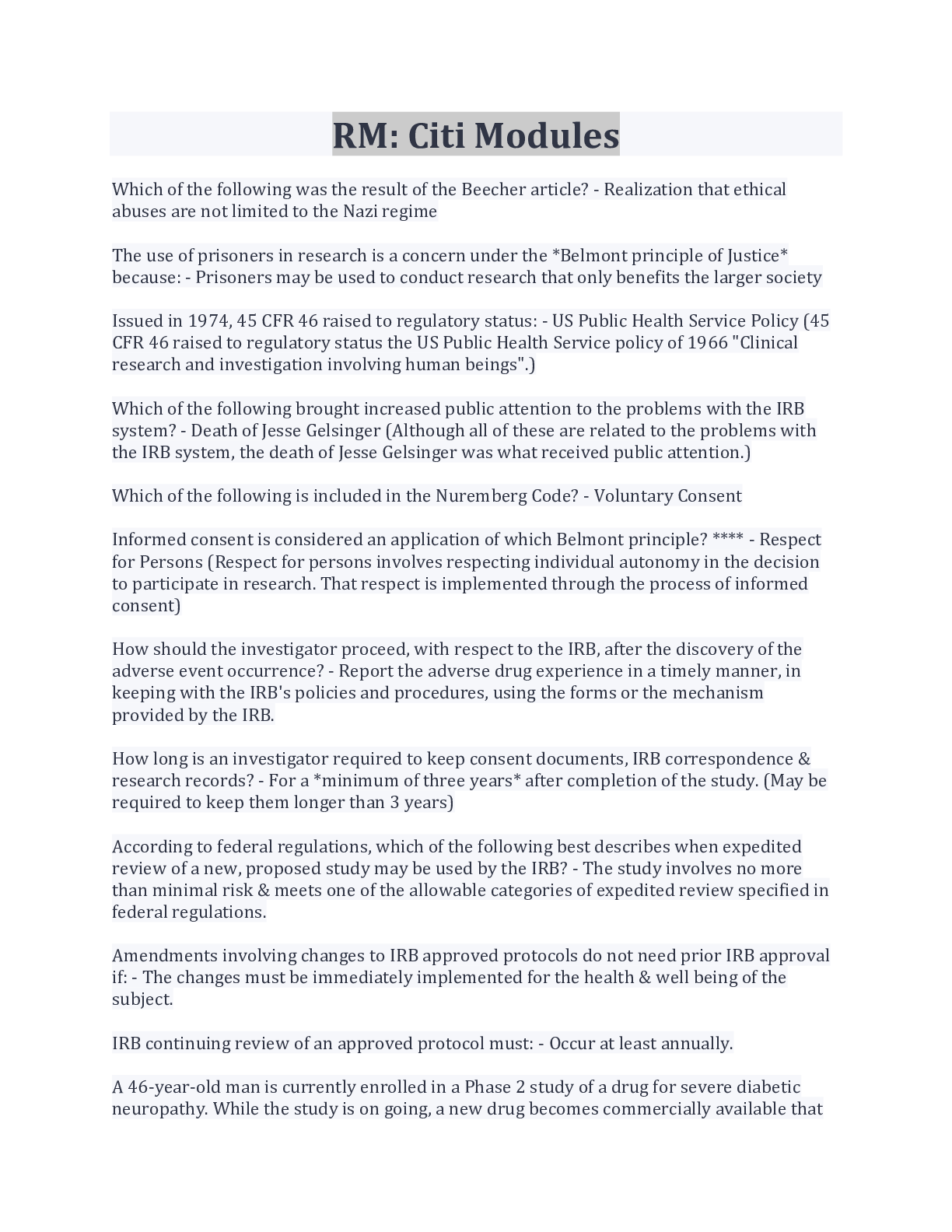 Preview image for RM: Citi Modules Questions And Answers 100% Correct